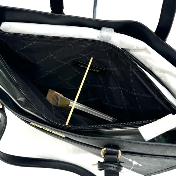 Michael Kors Large MF Pocket Shoulder Tote Bag & Continental Wallet Black/Gold - Picture 8 of 15